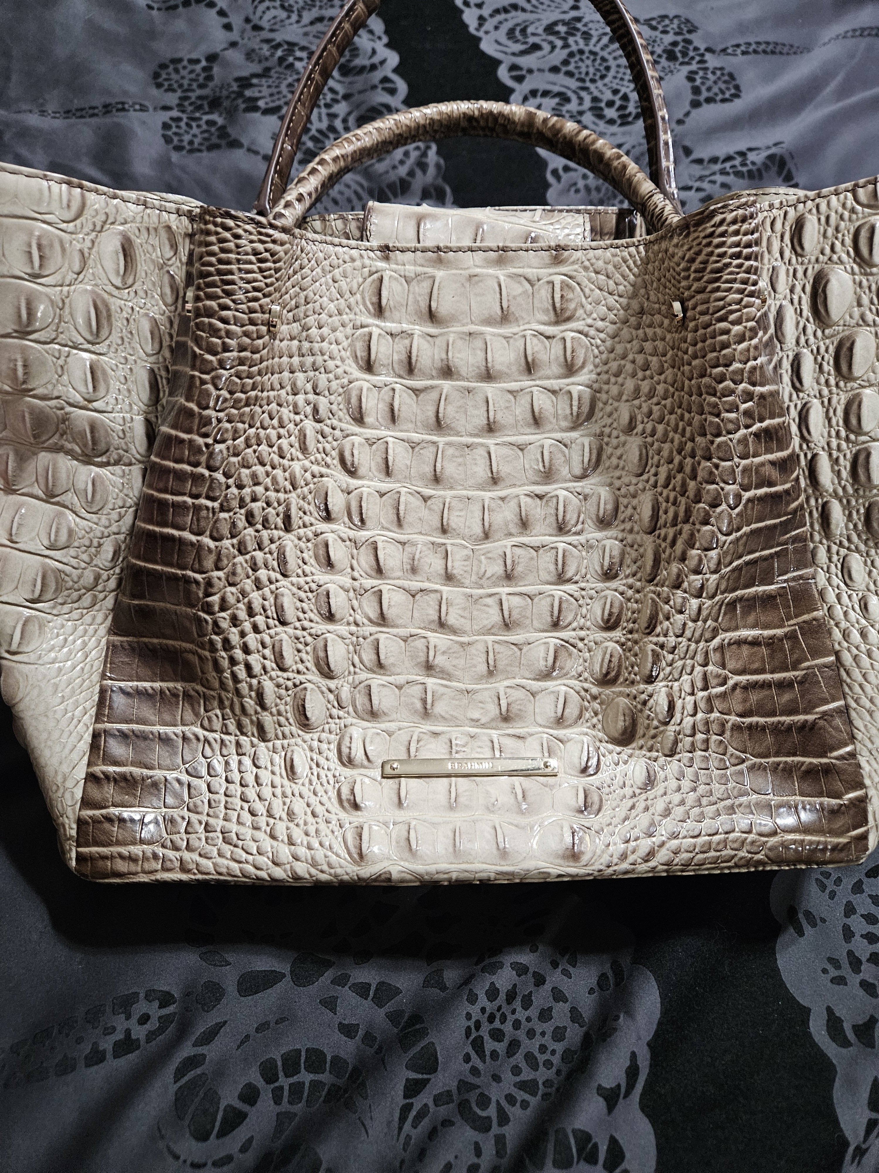 Brahmin Beige And Brown Croc-Embossed Tote Bag - Women